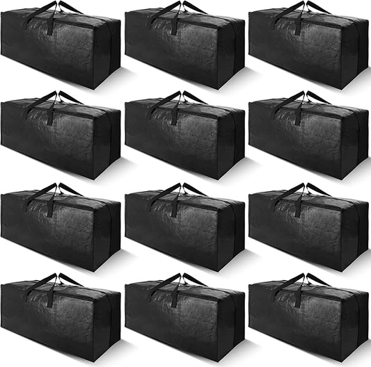 Cosy Family 12 Pack Heavy Duty Moving Bags with Backpack Straps - Strong Handles & Zippers, Storage Totes For Space Saving, Fold Flat, Alternative to Moving Box (X-Large-Set of 12, Black)-NeatNest