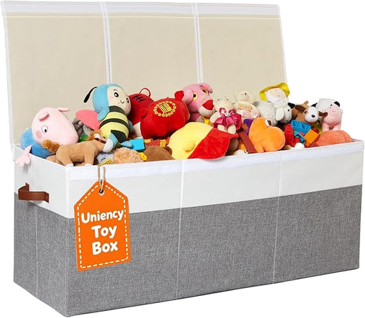 Extra Large Toy Box,150L Foldable Sturdy Toy Storage with Lid, 40"x14"x16" Kids Storage Organizer, Toy Chest for Boys&Girls,for Living Room,Nursery,Bedroom,Playroom,Large Capacity Toybox(Grey)
