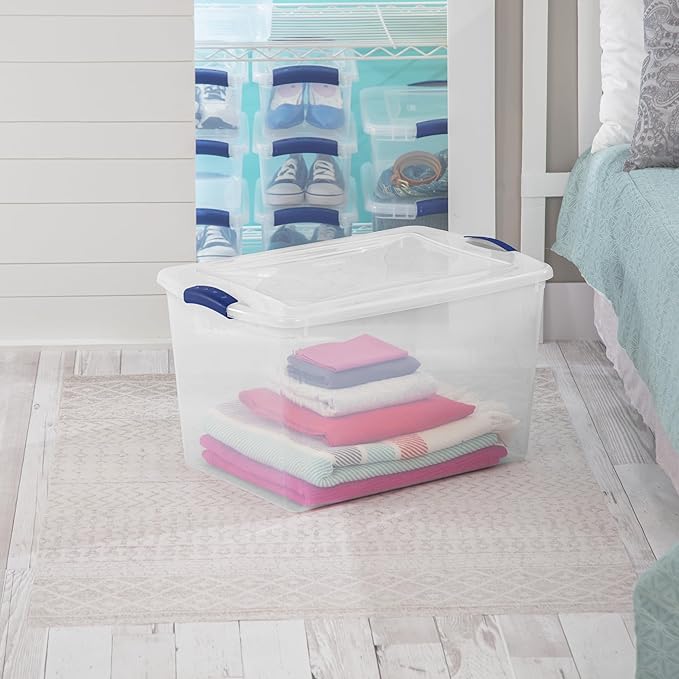 2 Pack, 66 Quart - Large Clear Plastic Storage Bins with Blue Latch, Stackable Container Boxes for Home and Office Organization