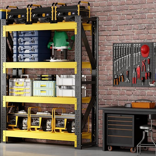48" W Garage Shelving,4-Tier Heavy Duty Storage Shelves Unit with Adjustable Metal Shelf for Warehouse,Basement,Workshop,4000LBS,48" W x 20" D x 79" H,Black&Yellow-NeatNest