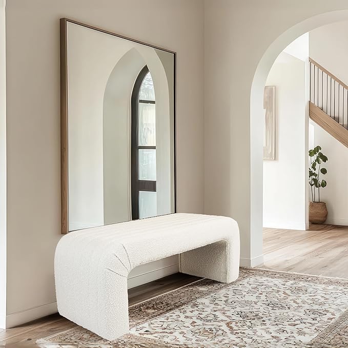 HomePop Arch Channel Bench|Bench for Living Room & Bedroom | Decorative Home Furniture - Cream Boucle