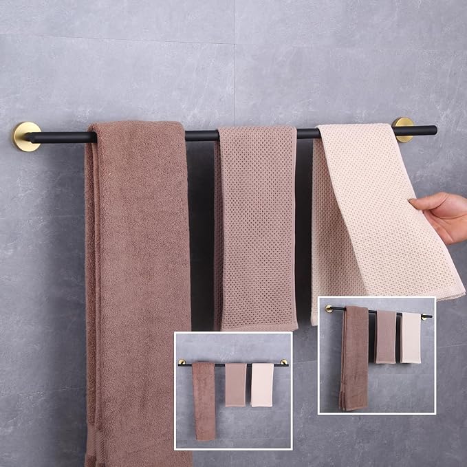 GERZWY Stainless Steel 33 Inch Towel Bar Black Towel Rack Wall Mounted Towel Rail Towel Rod for Bathroom (Black & Gold) AG1101C85-BD