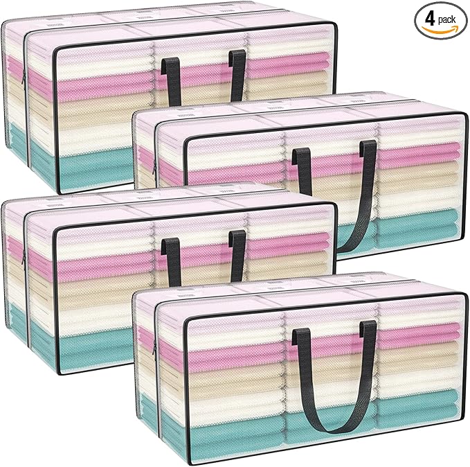 Clear Storage Bags with Zipper, 2 Pack Large Moving Bags Heavy Duty Extra Large, Plastic Storage Totes for Clothes, College dorm Packing Bag with Strong Handles-NeatNest