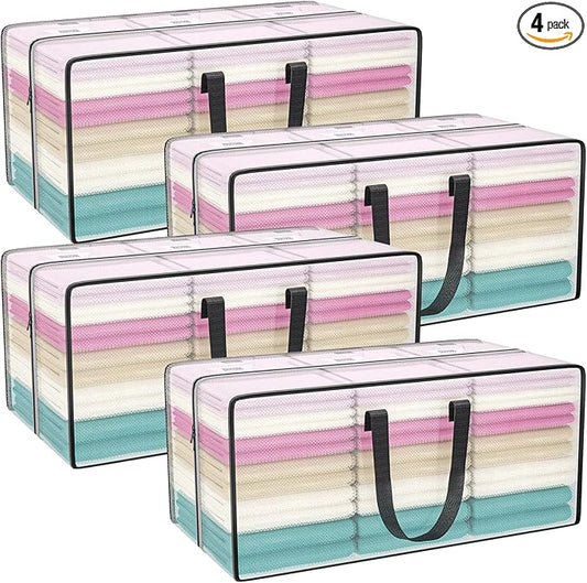 Clear Storage Bags with Zipper, 2 Pack Large Moving Bags Heavy Duty Extra Large, Plastic Storage Totes for Clothes, College dorm Packing Bag with Strong Handles-NeatNest