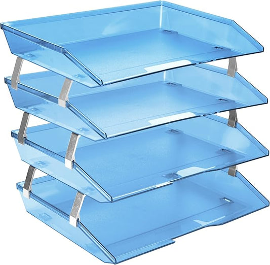 Acrimet Facility 4 Tier Letter Tray Side Load Plastic Desktop File Organizer (Clear Blue Color)-NeatNest