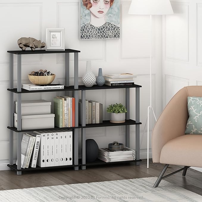 Furinno Turn-S-Tube 3-Tier Compact Multipurpose Shelf 2-Pack, Black/Grey-NeatNest