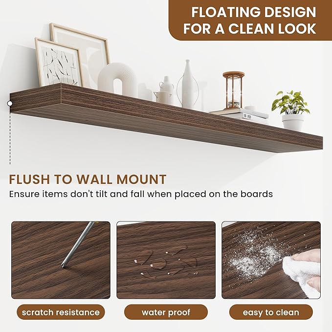 fuqing Floating Shelves for Wall, Bathroom Shelf Wall Mounted for Storage, Shelves with Invisible Bracket for Bedroom, Kitchen, Living Room, Farmhouse Small Book Shelf, 55 Inch Set of 2, Walnut-NeatNest