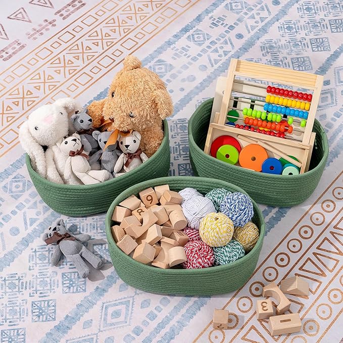 CubesLand Cube Shelf Closet Storage Baskets Bins Set 2,Woven Basket for Organizing/Storage,Long-lasting &Skin-friendly Toy Storage Basket Bin,Stylish Room Decor Basket,Cotton Rope Basket Green-NeatNest