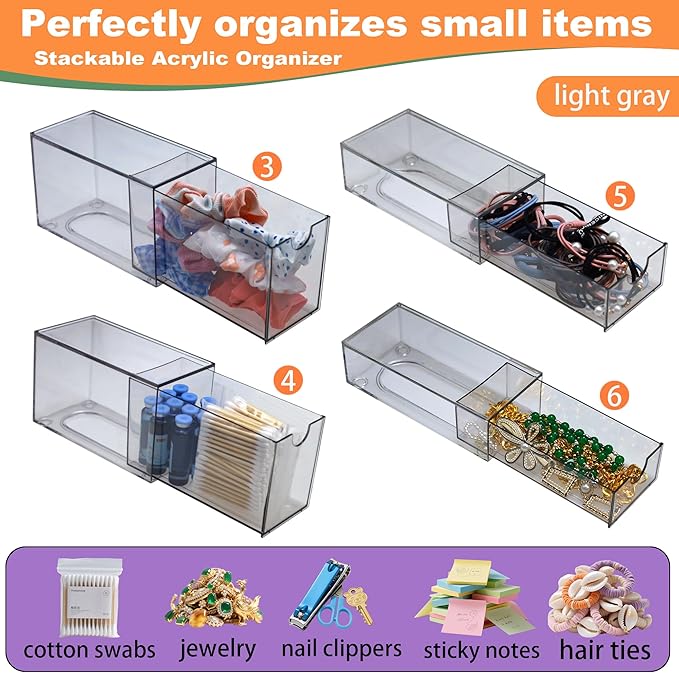10 Pack Acrylic Makeup Organizer Clear Stackable Desk Organizers Dustproof Drawer for Make Up,Jewelry,Pen, Stationary-NeatNest