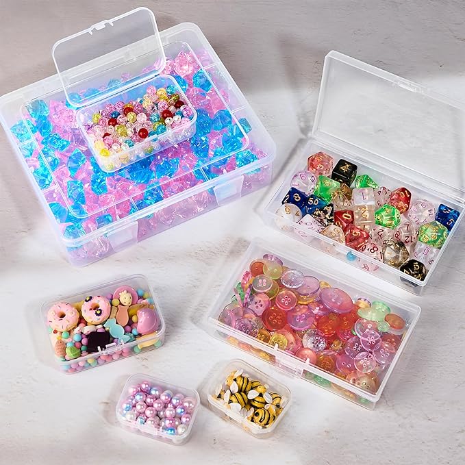7 Pack Mixed Sizes Rectangular Mini Plastic Containers Clear Plastic Storage Boxes with Hinged Lids Empty Beads Organizers for Small Items Art Craft Jewelry Projects-NeatNest