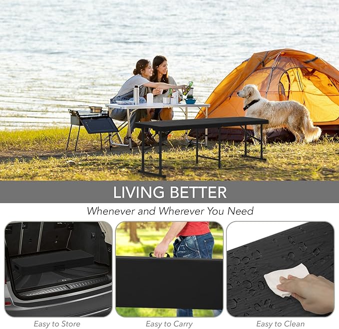 AJP Distributors 2 Pack 6 Foot Portable Plastic Folding Bench 6FT 72" Half Foldable Heavy Duty Seat w/Carry Handle - Indoor Outdoor Backyard Camping Picnic BBQ Party Wedding Dining Event Meeting Black-NeatNest