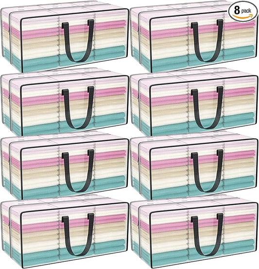 Clear Storage Bags with Zipper, 2 Pack Large Moving Bags Heavy Duty Extra Large, Plastic Storage Totes for Clothes, College dorm Packing Bag with Strong Handles-NeatNest