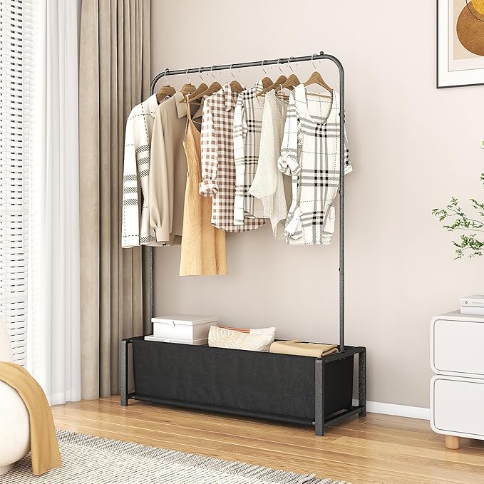Garment Rack for Hanging Clothes Rack Heavy Duty Portable with Bottom Metal Shelf Drying Coats Shirt,Black (Black Bag)-NeatNest