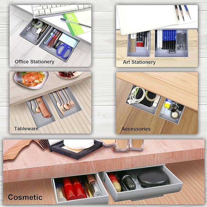 Desk Drawer Attachment, 2 Pack Pencil Organizer, Hidden Desk Organizer, Under Desk Organizer Adhesive, Pen Holder, Desk Accessories & Workspace Organizers, Pen Drawers, Drawer Tray Storage Desktop-NeatNest