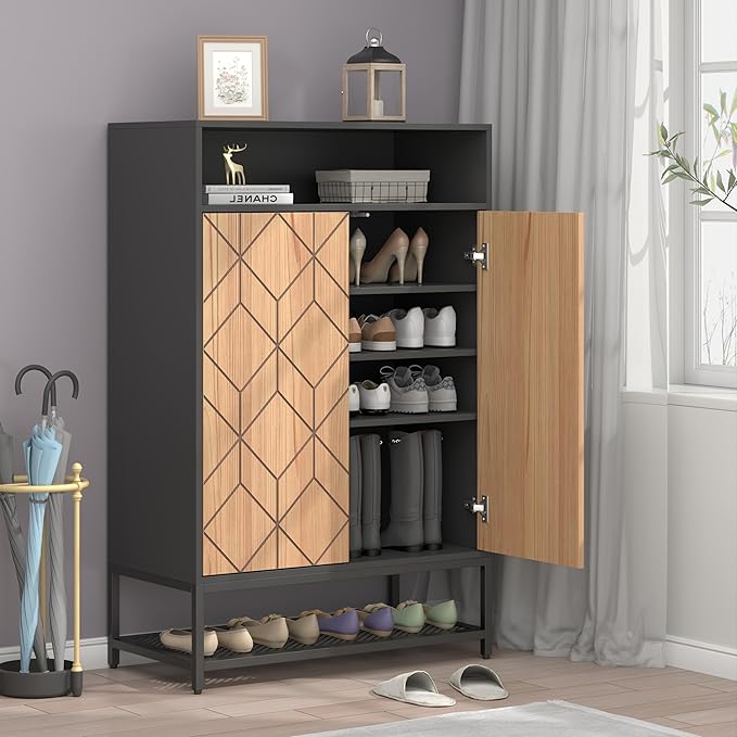 Shoe Organizer with Doors, Shoe Storage Cabinet with Adjustable Shelves for Entryway, 7-Tier Entryway Shoe Rack Storage for Hallway, Closet, Living Room-NeatNest