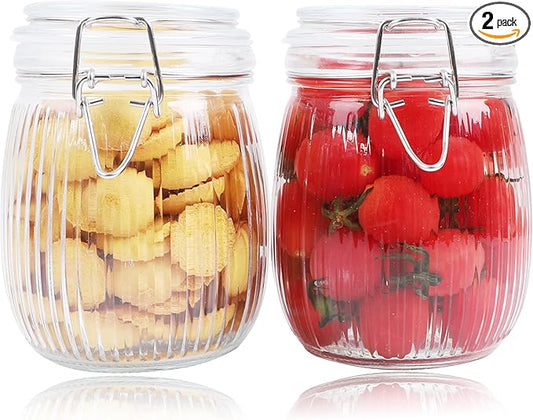 GMCOZY Glass Jars With Airtight Lid 24 Oz Wide Mouth Mason Storage Jars Air Tight Sealed Canisters With Clamp Lids For Refrigerator Kitchen Pantry Fruit Sugar Nuts Preserves Tea Coffee Beans 2 Set
