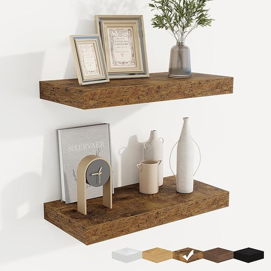 fuqing Floating Shelves for Wall, Bathroom Shelf Wall Mounted for Storage, Shelves with Invisible Bracket for Bedroom, Kitchen, Living Room, Farmhouse Small Book Shelf, 16 Inch Set of 2, Rustic Brown-NeatNest