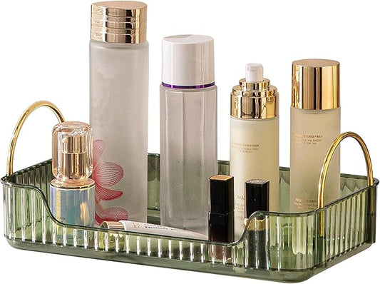 Bathroom Counter Organizer, Green, 11.8" L X 6.7" W X 4.5" H, Stainless Steel, PET, Modern Metal Handles, Smooth Edges, Large Capacity, Minimalist Design, Ideal Gift-NeatNest