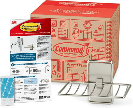 Command Soap Dish for Shower, Damage Free Hanging Bathroom, No Tools Bar Soap Holder, 1 Satin Nickel Soap Dish and 2 Water-Resistant Command Strips-NeatNest