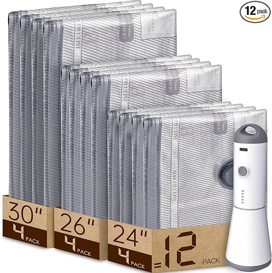 12 Pack Vacuum Bags for Travel with Rechargeable air Pump, Carry-on Size Vacuum Seal Bags for Luggage and Suitcase Compression, Space Saver for Clothes and Clothing Travel-NeatNest