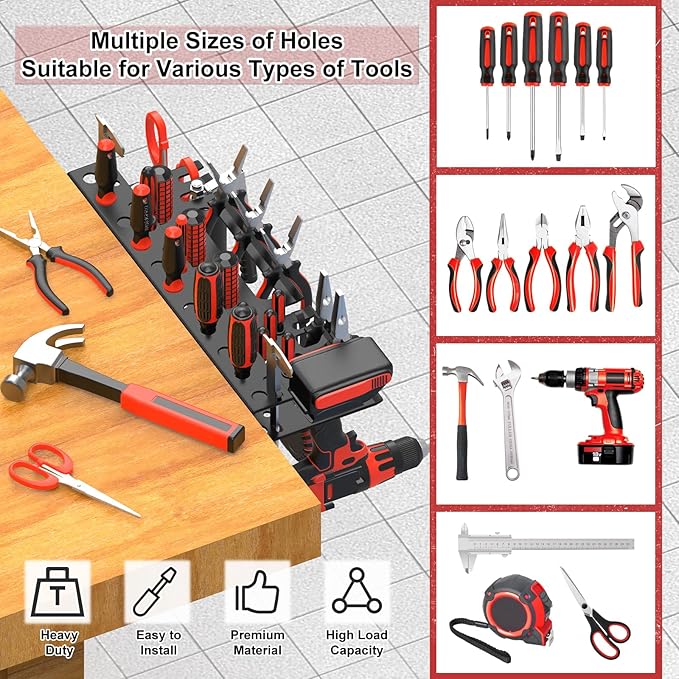 2Pcs Metal Screwdriver Organizer, Wall Mount Plier Organizer Hammer Holder, Hand Tool Storage Rack for Garage Workshop Workbench (Black, 2PCS)-NeatNest