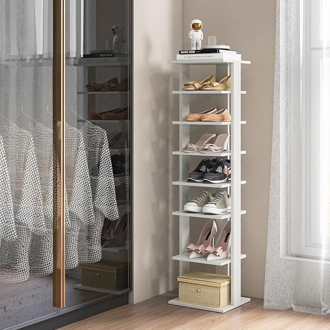 Tangkula 8-Tier Vertical Shoe Rack, Space-Saving Corner Shoe Organizer for 7 Pairs, Narrow Shoe Storage for Entryway, Front Door, or Closet-NeatNest