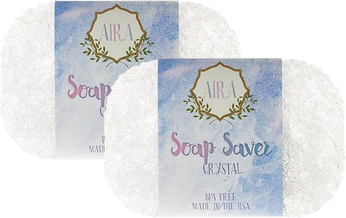 Aira Soap Saver - Soap Dish & Holder - BPA Free Bath & Shower Soap Saver - Drains Water, Extends Soap Life - Easy to Clean, Fits All Sets - Crystal Double Pack-NeatNest