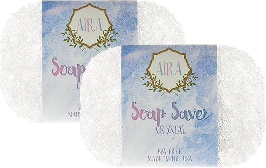 Aira Soap Saver - Soap Dish & Holder - BPA Free Bath & Shower Soap Saver - Drains Water, Extends Soap Life - Easy to Clean, Fits All Sets - Crystal Double Pack-NeatNest