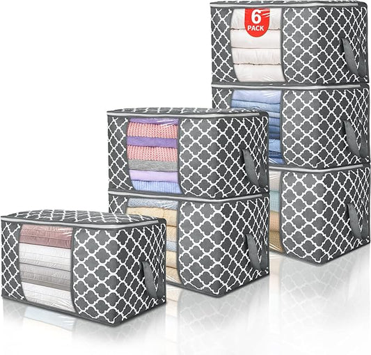 90 L Large Storage Bag Clothes Storage Organizer with Durable Handles for Closet Storage, Comforter, Blanket, Clothing, Bedding and Toys 6 Pack-NeatNest