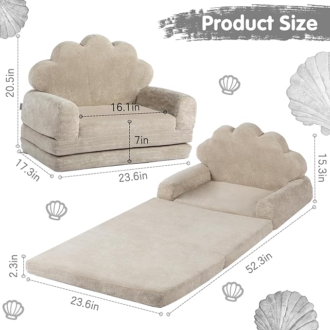 2-in-1 Kids Couch, Toddler Couch Fold Out, Comfy Toddler Chair, Convertible Kids Sofa to Lounger with Pocket and Removable Cover-NeatNest