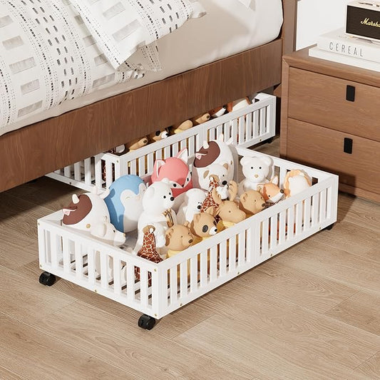 Bamboo Under Bed Storage with Wheels (2-Pack) – Rolling Underbed Shoe Organizer Box for Shoes, Blankets, Toys, Clothes Container Space-Saving Organizer Bins for Bedroom, Closet, Dorm, Nursery-NeatNest