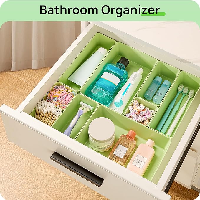 Vtopmart 25 PCS Plastic Drawer Organizers Set, 4-Size Versatile Bathroom and Vanity Drawer Organizer Trays, Storage Bins for Makeup, Bedroom, Kitchen Gadgets Utensils and Office-NeatNest