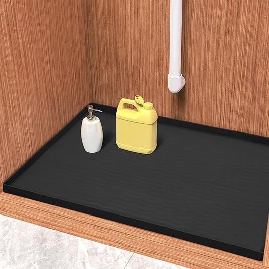 URMONA Waterproof Silicone Under Sink Mat 40'' x 22'' Shelf Liner for Kitchen and Bathroom, Cabinet and Counter Protector, Storage and Organizers, Litter Mat, Pet Cat Puppy Essentials(Black)-NeatNest
