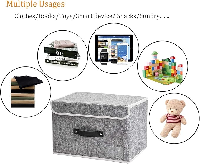Small Storage Boxes with Lids 2 Pack Linen Collapsible Cube Storage Basket with Handle & Label, Jane's Home Foldable Fabric Storage bins for Shelf & Closet to storage Clothes & Toys-NeatNest