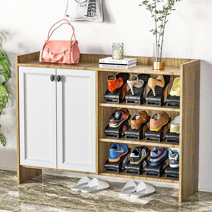 Neprock Shoe Organizer for Closet,16 Pack thickned Shoe Stacker Storage Space Saver, Double Deck Shoe Rack Holder for Closet Organization(Black)-NeatNest