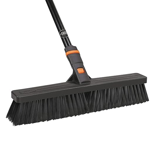 SWOPT 18” Multi-Surface Push Broom + 60" Steel Handle, Standard Combo — Cleaning Head with Interchangeable Long Handle, Works with All SWOPT Cleaning Products — Indoor & Outdoor Push Broom Set, Black