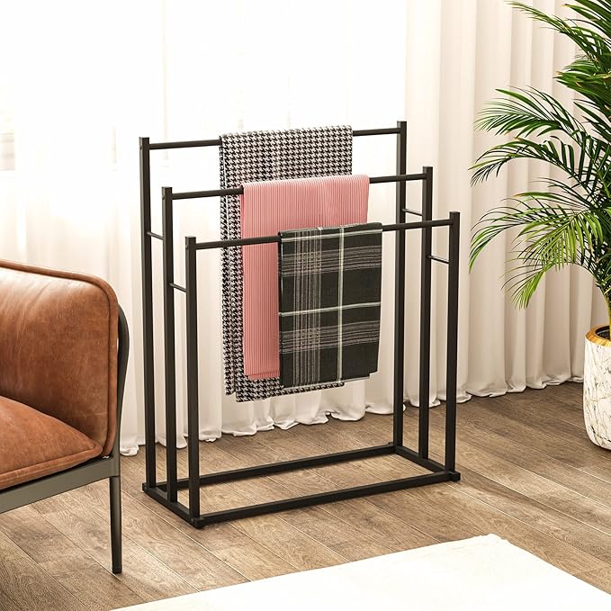 Honiter Towel Racks for Bathroom, 3 Tier Free Standing Towel Rack, Blanket Drying and Display Rack for Oversized Bath Towels Bathroom Accessories, Next to Tub or Shower