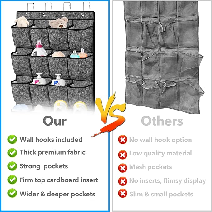 Over the Door Shoe Organizer,Hanging Shoe Rack Organizer for Closet Door,48 Pockets Shoe Storage Holder Zapateras Organizer for Kids Shoes,Flip Flops,Underwear,Socks,Cruise Essentials,Black,Set of 2-NeatNest