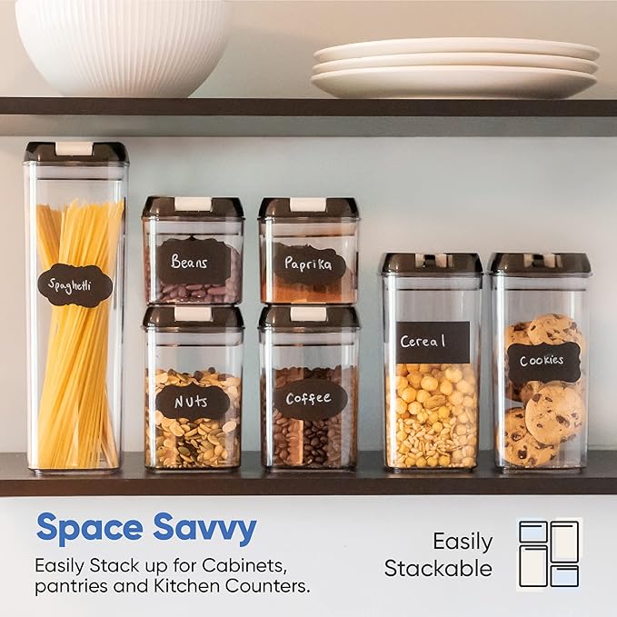 Chef's Path - Set of 7 Airtight Food Storage Containers for Kitchen Storage - Clear Plastic - Durable Strong Lids - Labels and Chalk Marker-NeatNest