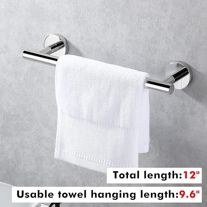 KES 9.6 Inches Hand Towel Bar Bathroom Towel Holder Kitchen Dish Cloths Hanger SUS304 Stainless Steel RUSTPROOF Wall Mount Polished Steel, Total Length 12 Inch, A2000S30