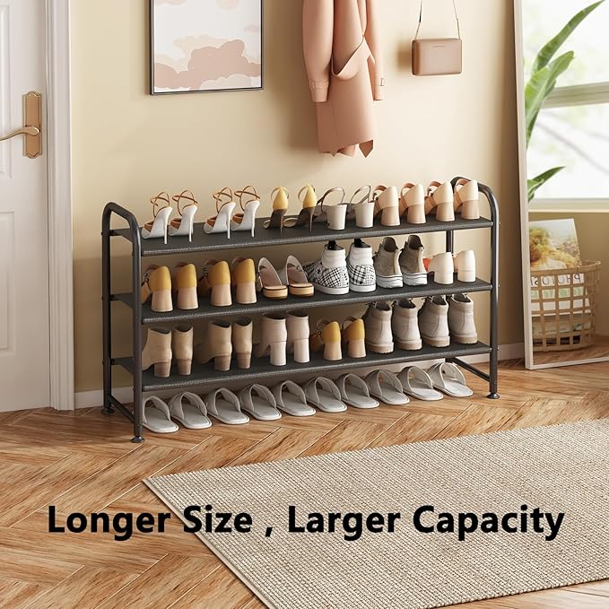 Shoe Rack 3 Tier Long Storage Organizer Wide Metal Shoe Shelf for Closet Entryway Black-NeatNest