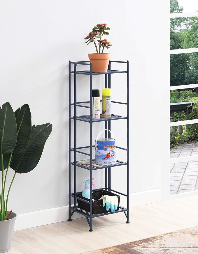 Convenience Concepts Xtra Storage 4-Tier Folding Metal Shelf, Cobalt Blue-NeatNest