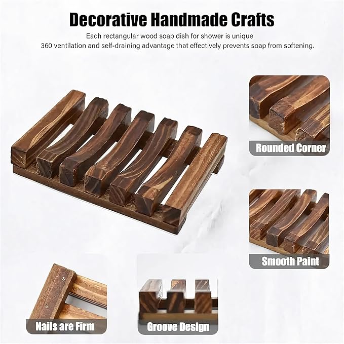 2 Pcs Wooden Soap Dish Holder, Soap Tray for Shower & Bathroom, Zero Waste, Plastic Free, Keep Soap Bars Dry Clean & Easy Cleaning, Self Draining Soap Dish-NeatNest