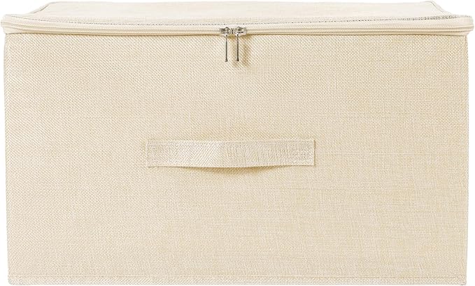 ANMINY 2PCS Storage Bins with Zipper Lids 51.9 Qt Lidded Fabric Storage Boxes Baskets Cubes with Handles Collapsible Washable Cotton Linen Closet Shelf Clothes Organizer - Beige, Extra Large-NeatNest
