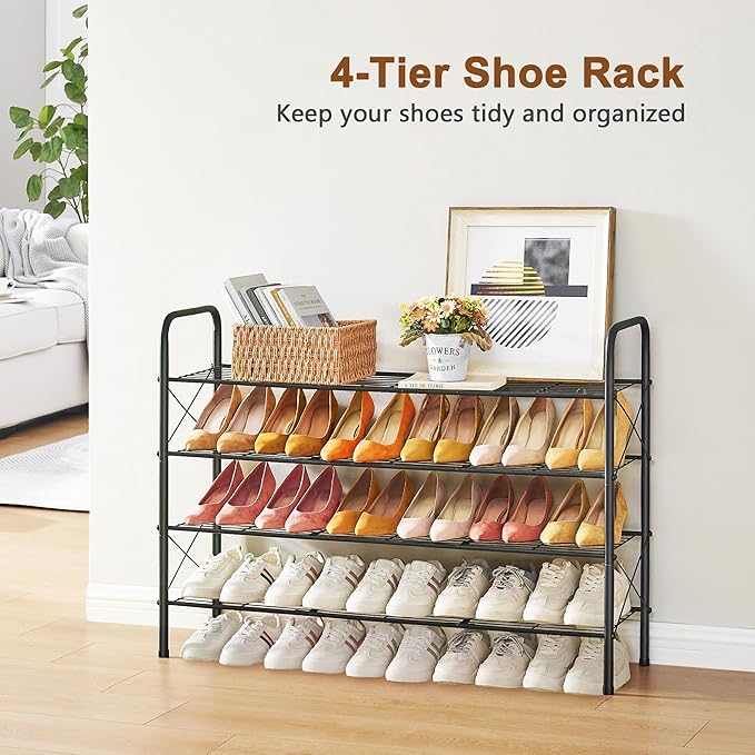 Hoctieon 4 Tier Mesh Style Shoe Rack, Entryway Shoe Shelf, Shoe Storage Organizer, Shoe Rack for Closet, Space Save for Bathroom, Garage, Hallway, Bedroom, Living Room, Black-NeatNest