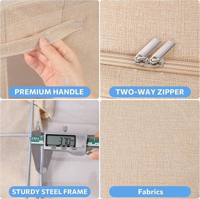 3Pack Foldable Storage Bins - Frame Storage Box Linen Fabric Stackable Clothes Container Organizer with Clear Window & Carry Handles Large Capacity (Small-22L, Beige)-NeatNest