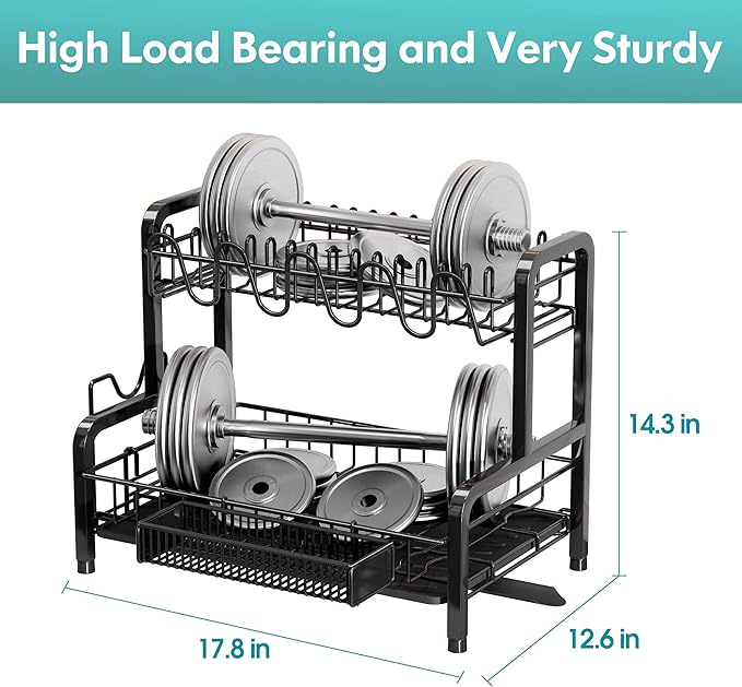 BOOSINY Dish Drying Rack and Drainboard Set for Kitchen Counter, 2 Tier Large Stainless Steel Sink Organizer Dish Racks with Cups Holder, Utensil Holder, Black Dish Strainer Shelf-NeatNest