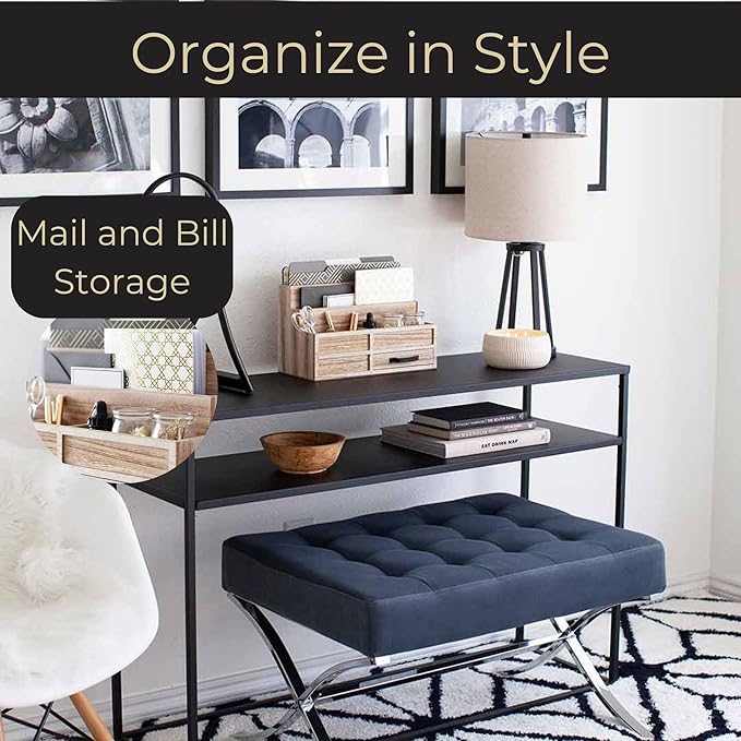 BLU MONACO Natural Wood Mail Organizer with Drawer & Pen Holder – Desk Organizer for Bills, Storage, Countertop & Kitchen-NeatNest