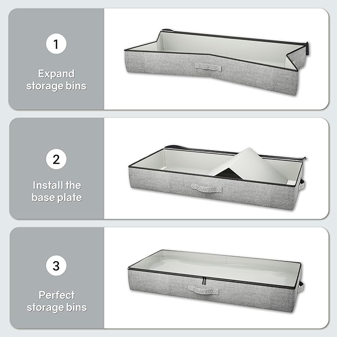 2-Pack Under Bed Storage Containers, 6 Inches Tall Underbed Clothes Storage Organizer Bin with Sturdy Sidewalls/Bottom, Underbed Storage Bins 2 Storage Thin Bins-NeatNest
