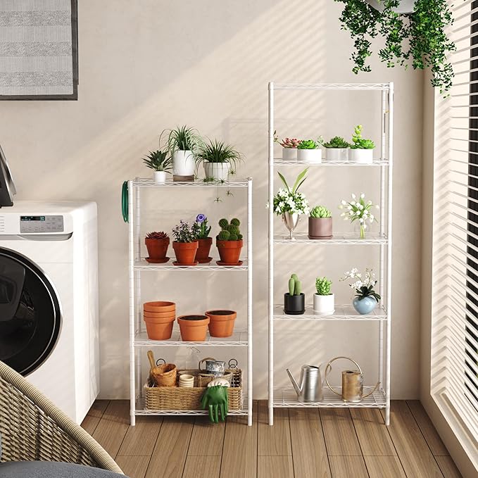 HOMEFORT 4-Shelving Unit, Adjustable Wire Shelving, Metal Wire Shelf Rack Organizer for Kitchen, Pantry, Closet, Bathroom, Laundry, White,21" W x 11" D x 41" H